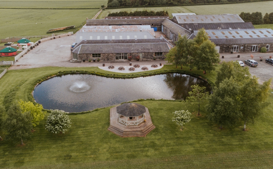 Aerial view of Bachilton Barn wedding venue, Perthshire